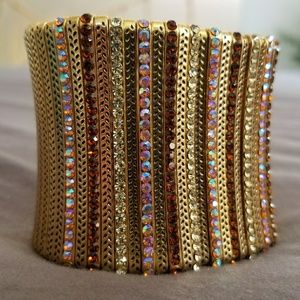Gold crystal encrusted stretch wide bracelet